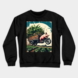 Pig transport vegetables on cargo bike Crewneck Sweatshirt